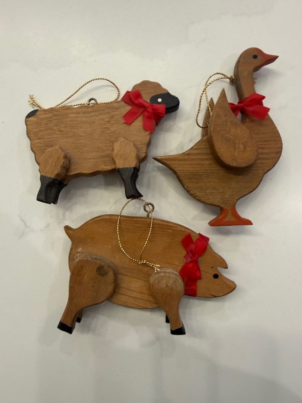 Vintage Christmas Handmade Wooden goose, sheep and pig (Set of 3)